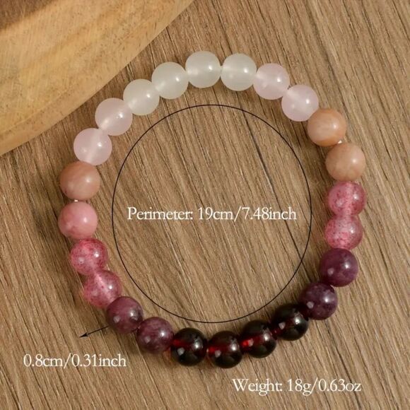 Love Beaded Stretch Gemstone Bracelet Quartz Garnet Moonstone Rhodonite Healing - Picture 3 of 6